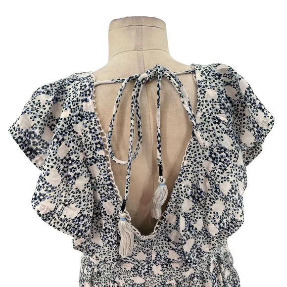 Anthropologie Tunic Mini‎ Dress Floral Print V-Neck Plunge Blue White Size Small - Picture 8 of 12